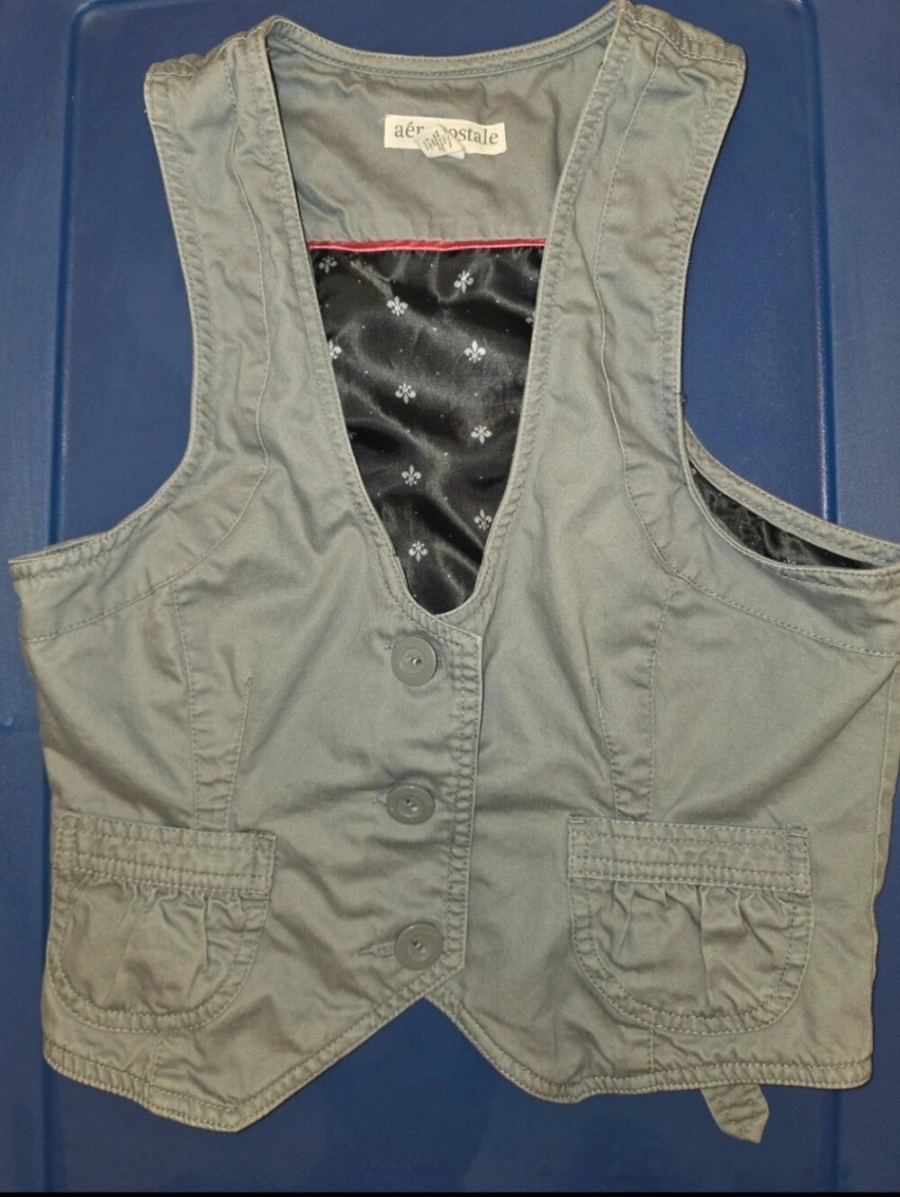 Vintage Y2K Aeropostale Gray Button Front Waistcoat Vest